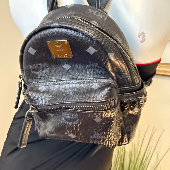 MCM AUTHENTIC Stark Bebe Boo Side Studs Backpack In Visetos Black - Picture 6 of 14